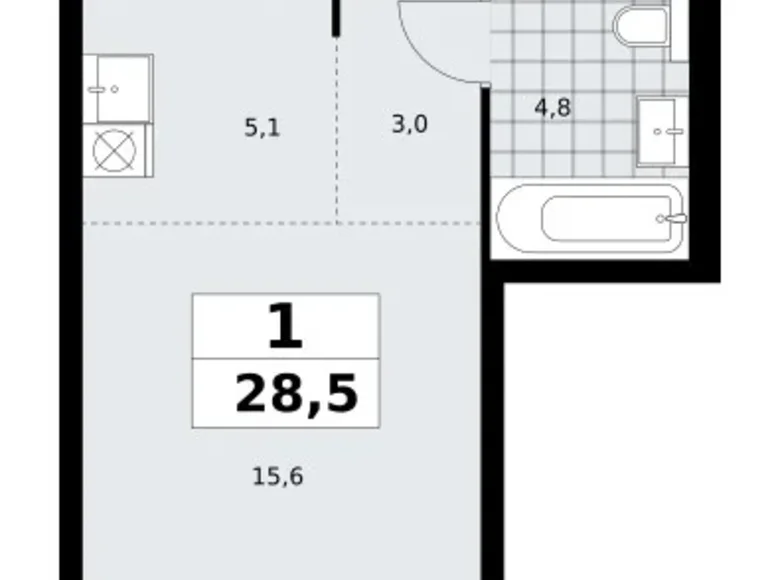 1 room apartment 29 m² poselenie Sosenskoe, Russia