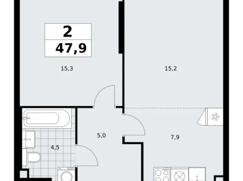 2 room apartment 48 m² poselenie Sosenskoe, Russia