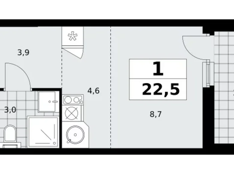 Wohnung 1 zimmer 23 m² Moskau, Russland