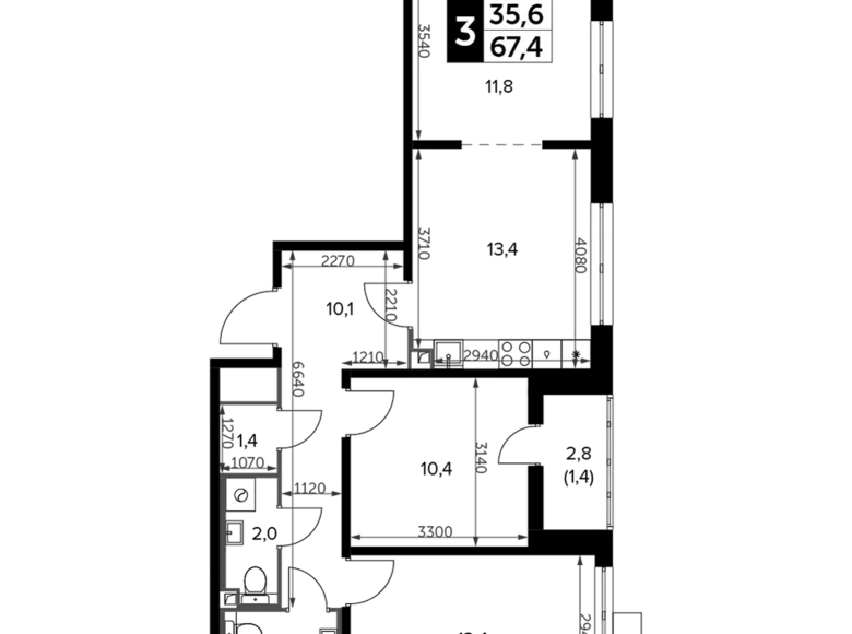 Apartamento 3 habitaciones 69 m² Leninsky District, Rusia