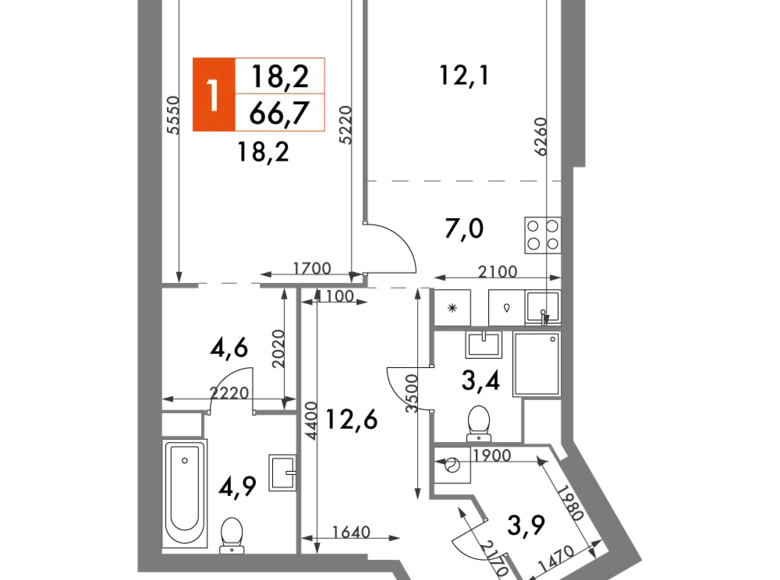 Wohnung 2 zimmer 67 m² Konkovo District, Russland