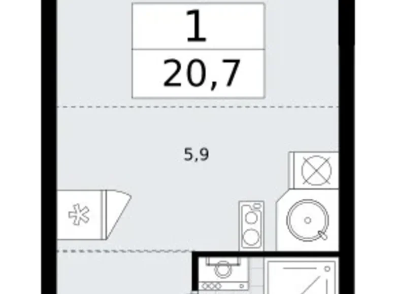 1 room apartment 21 m² Vnukovo, Russia