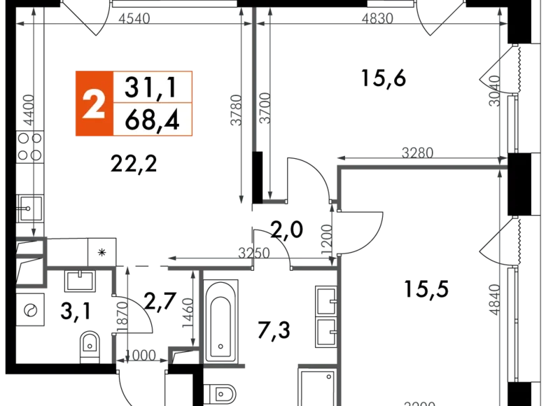 Квартира 2 комнаты 68 м² район Ростокино, Россия