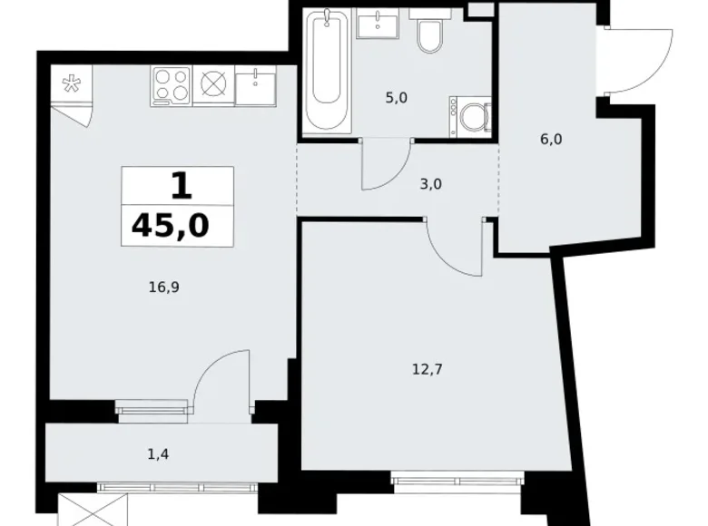 Wohnung 1 zimmer 45 m² Troizk, Russland
