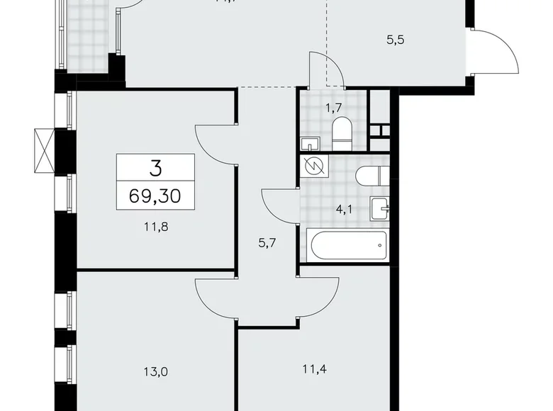 Apartamento 3 habitaciones 69 m² poselenie Sosenskoe, Rusia