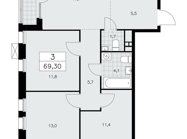 Wohnung 3 Zimmer 69 m² poselenie Sosenskoe, Russland