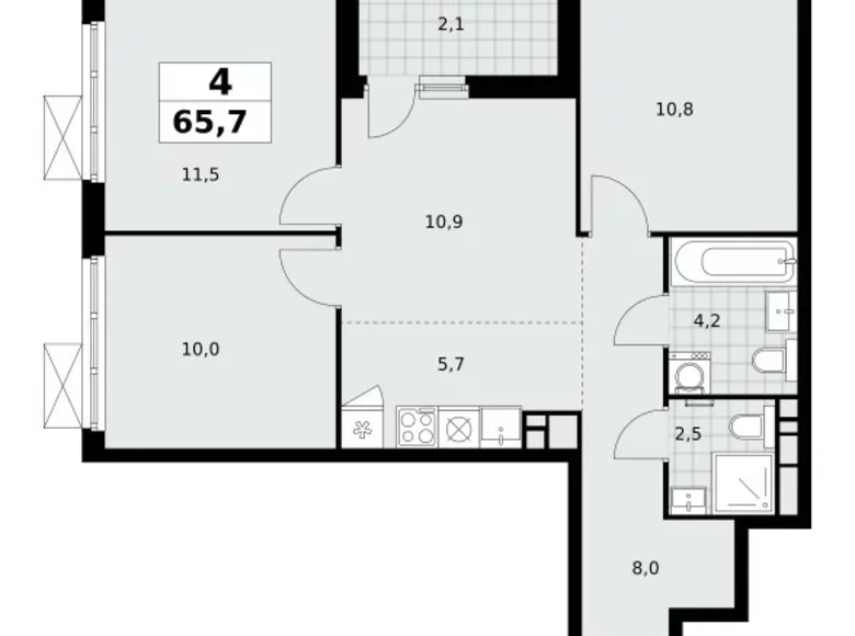 4 room apartment 66 m² Moscow, Russia