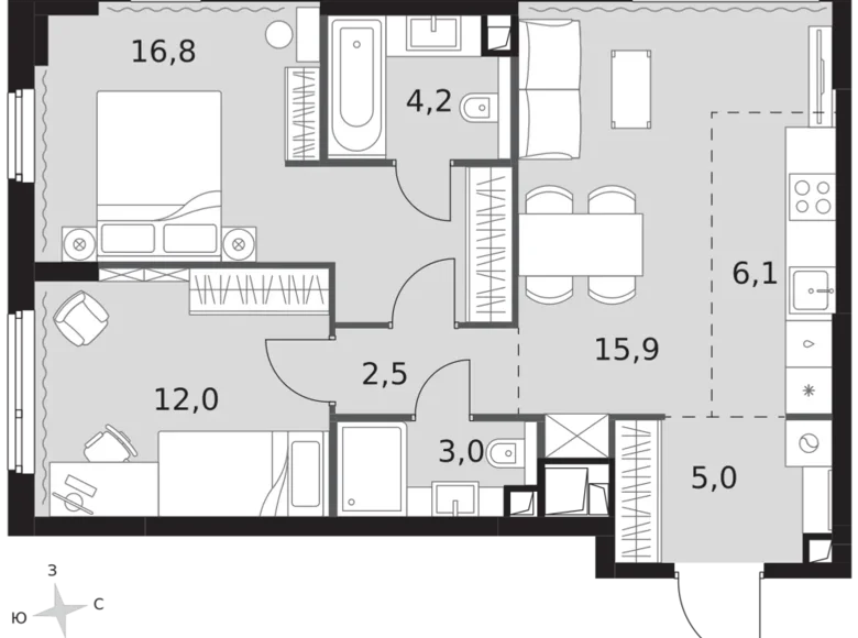 Квартира 3 комнаты 66 м² Северо-Западный административный округ, Россия