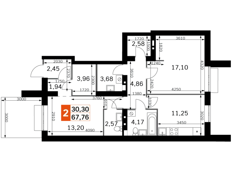 Mieszkanie 2 pokoi 68 m² Odincovskiy gorodskoy okrug, Rosja