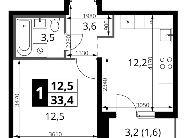 Appartement 1 chambre 33 m² Leninsky District, Fédération de Russie