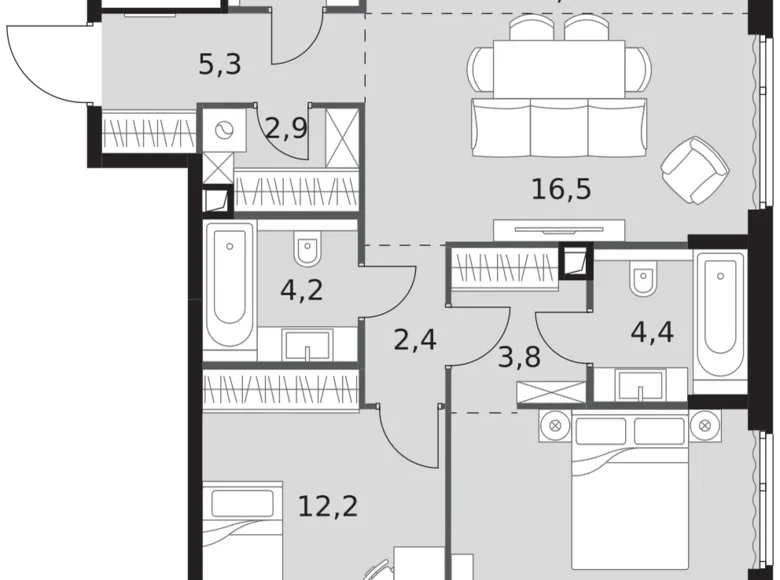 Квартира 3 комнаты 74 м² Северо-Западный административный округ, Россия