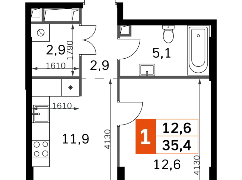 Mieszkanie 1 pokój 35 m² North-Western Administrative Okrug, Rosja