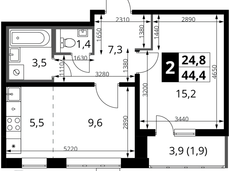 Квартира 2 комнаты 44 м² Ленинский район, Россия