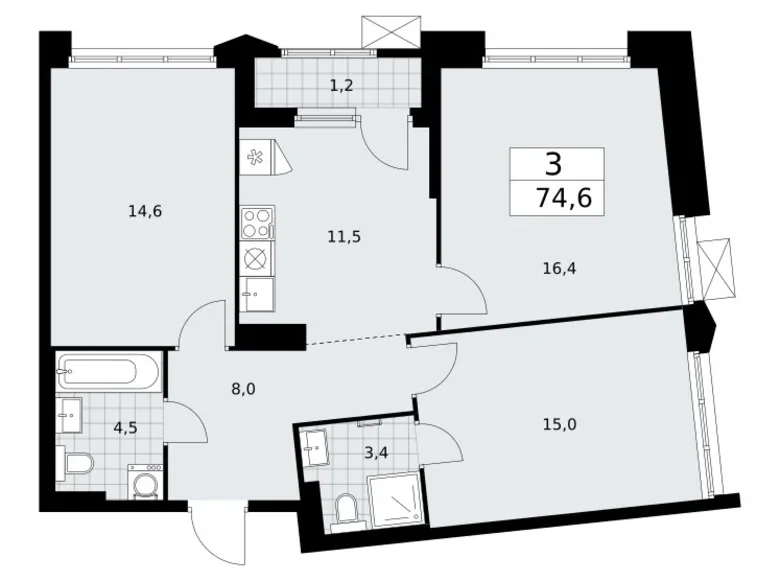 Appartement 3 chambres 75 m² Troïtsk, Russie