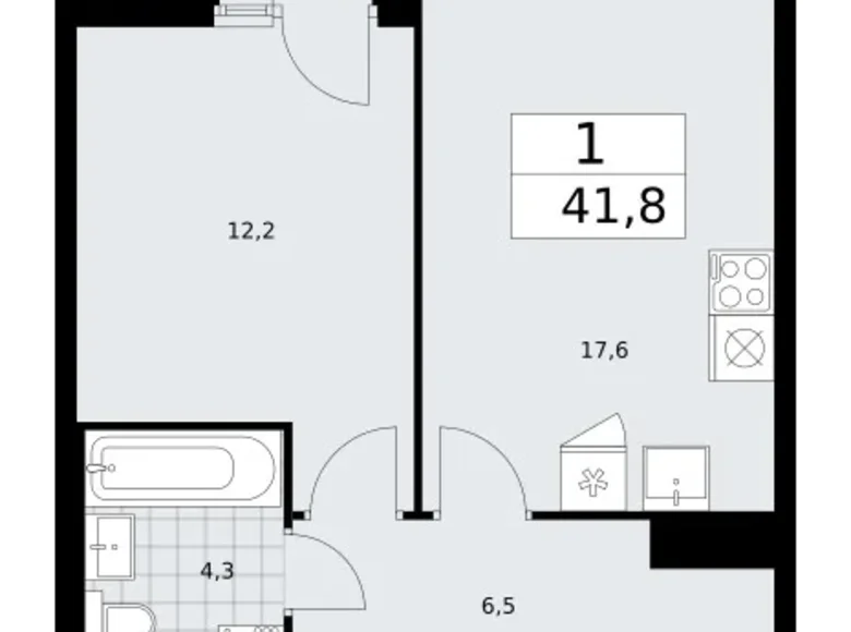 1 room apartment 42 m² Troitsk, Russia