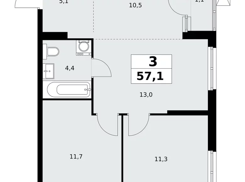Квартира 3 комнаты 57 м² поселение Сосенское, Россия