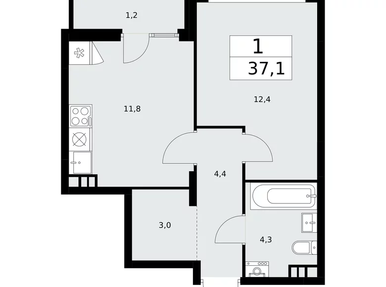 1 room apartment 37 m² poselenie Desenovskoe, Russia