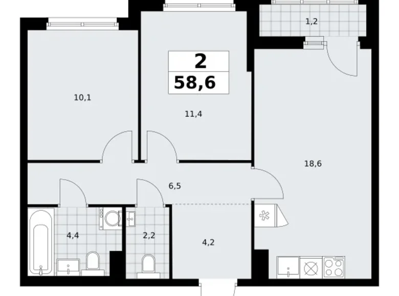 Wohnung 2 zimmer 59 m² Troizk, Russland