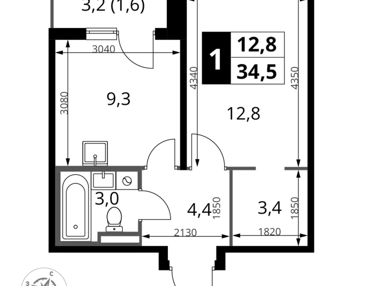 Apartamento 1 habitación 35 m² Potapovo, Rusia