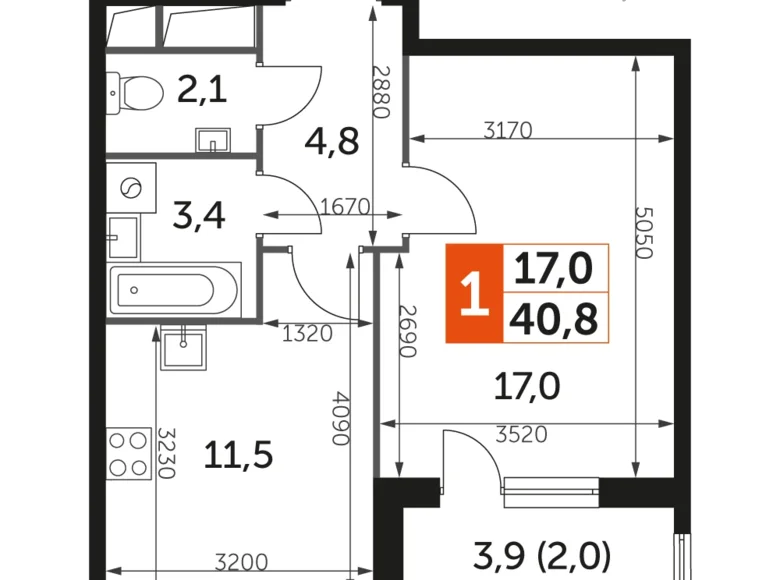 Квартира 1 комната 41 м² Развилка, Россия