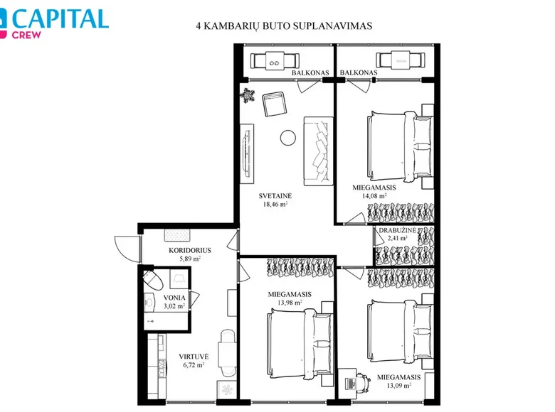 4 room apartment 78 m² Salos, Lithuania