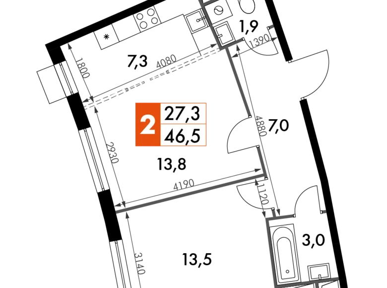 Mieszkanie 2 pokoi 47 m² Razvilka, Rosja