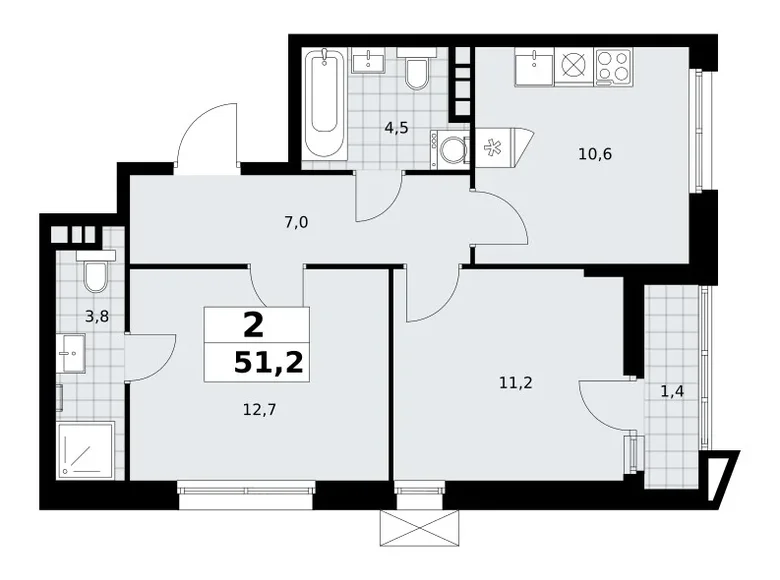 Wohnung 2 zimmer 51 m² poselenie Sosenskoe, Russland