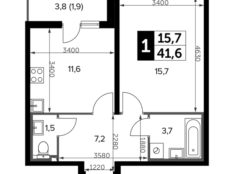 Квартира 1 комната 43 м² Ленинский городской округ, Россия