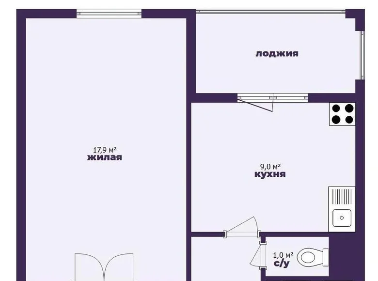 1 room apartment 43 m² Minsk, Belarus