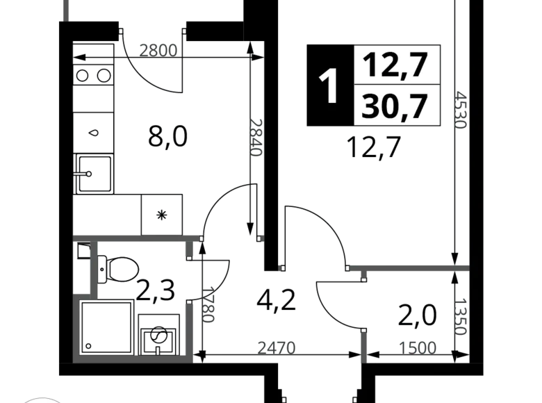 Квартира 1 комната 31 м² Potapovo, Россия