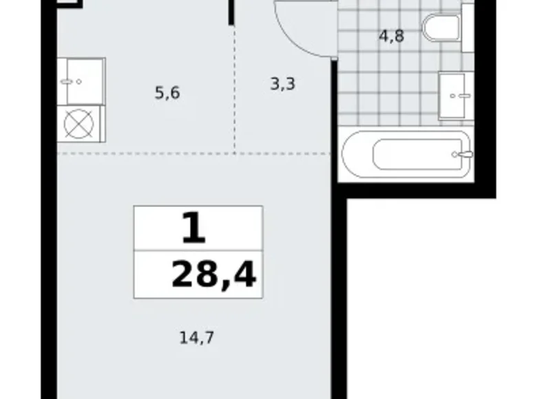 Квартира 1 комната 28 м² поселение Сосенское, Россия