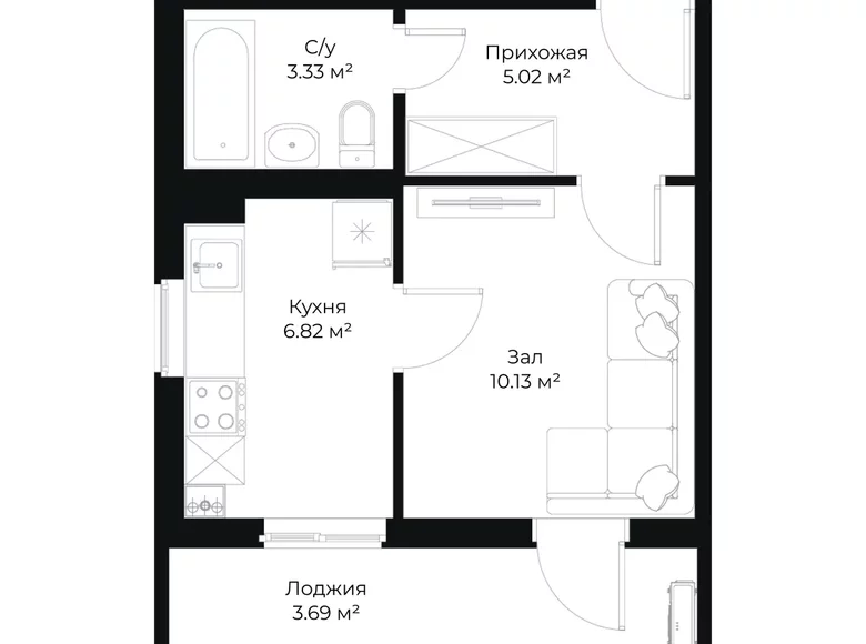 Kvartira 1 xona 29 m² Toshkentda