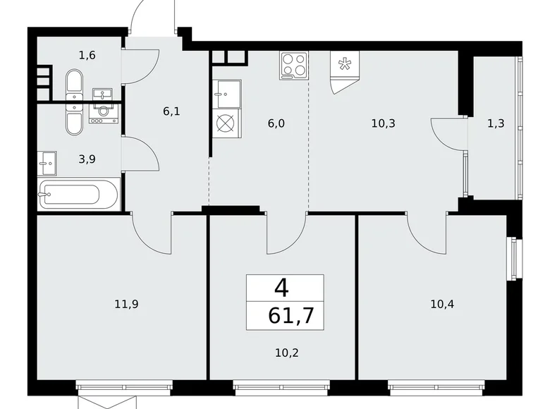 Apartamento 4 habitaciones 62 m² poselenie Desenovskoe, Rusia