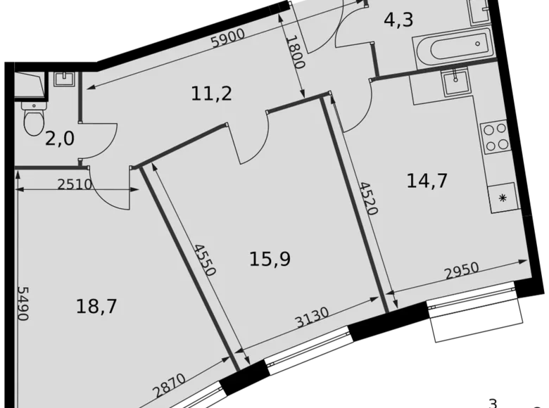 Mieszkanie 2 pokoi 67 m² Razvilka, Rosja