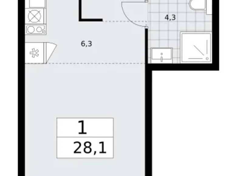 Mieszkanie 1 pokój 28 m² Troick, Rosja