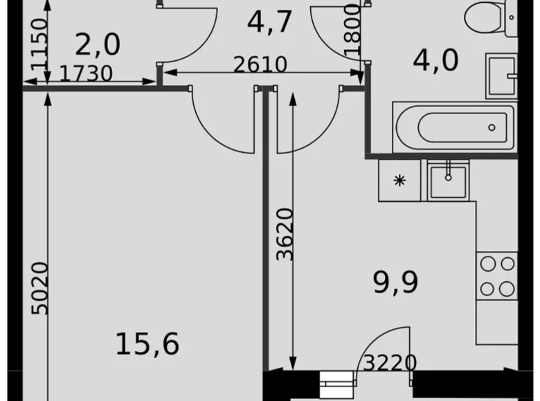 1 room apartment 38 m² Razvilka, Russia