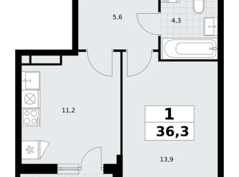 1 room apartment 36 m² Postnikovo, Russia