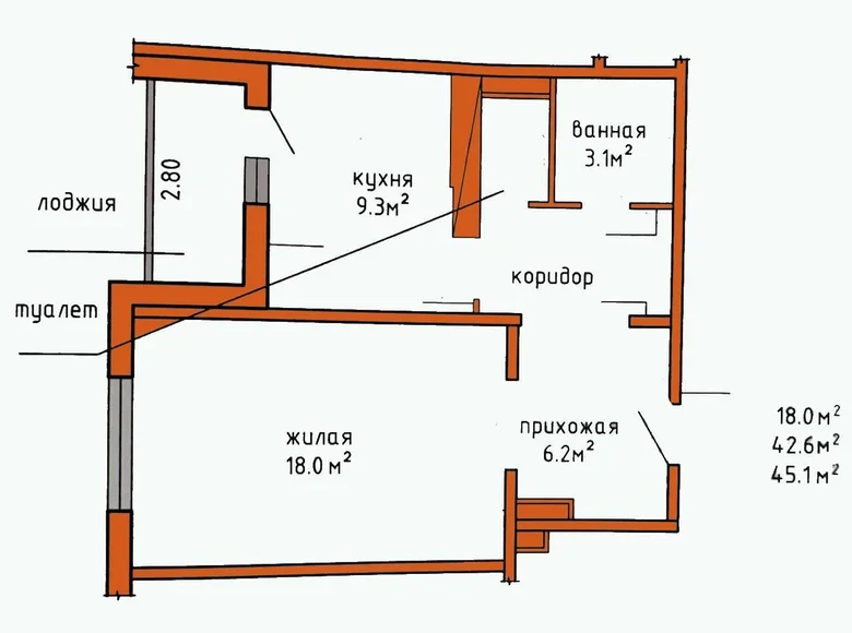 Квартира 1 комната 45 м² Копище, Беларусь