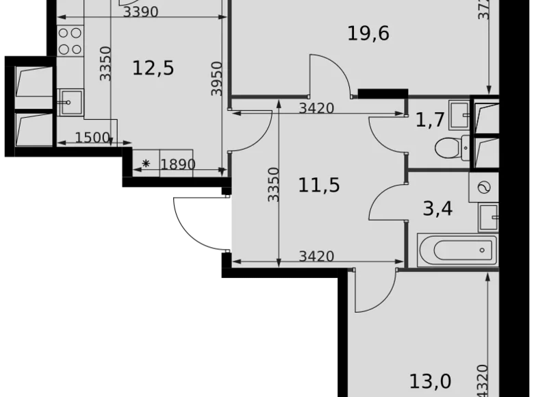 2 room apartment 64 m² Razvilka, Russia