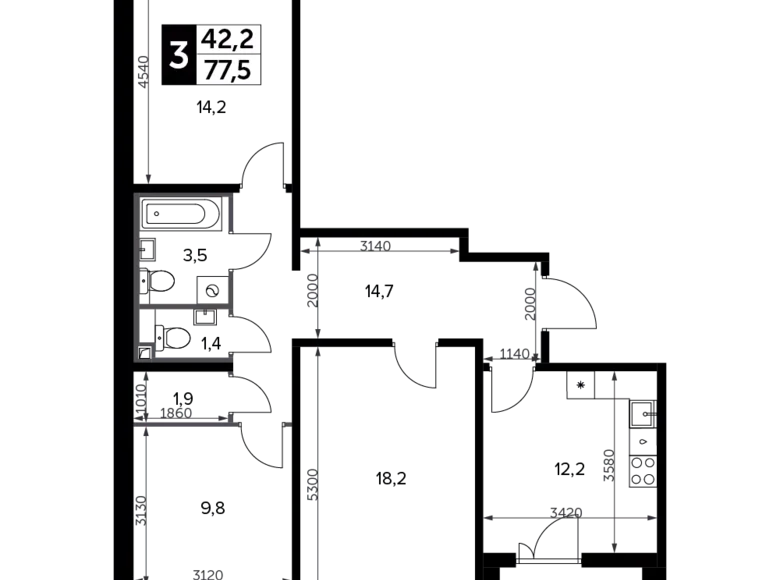 Apartamento 3 habitaciones 78 m² Moscú, Rusia