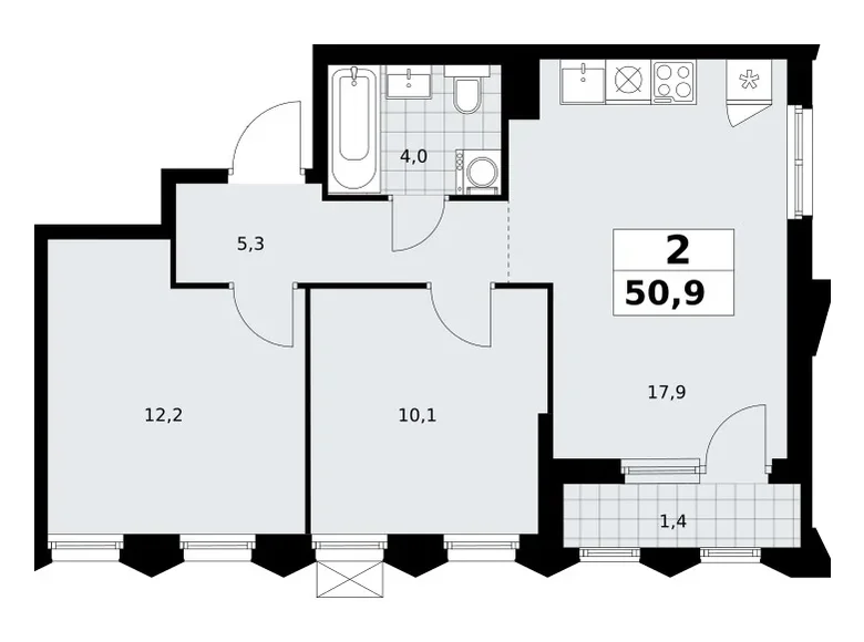 Wohnung 2 zimmer 51 m² Troizk, Russland