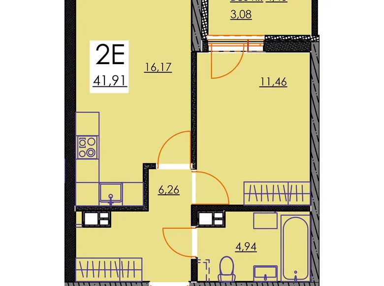 2 room apartment 42 m² Minsk, Belarus