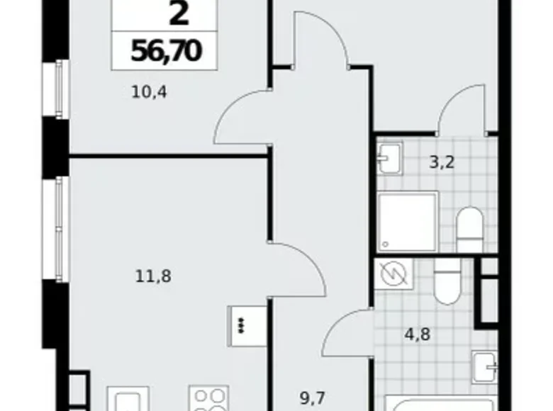 2 room apartment 57 m² Northern Administrative Okrug, Russia