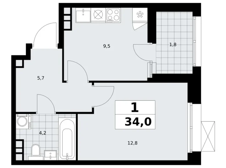 Mieszkanie 1 pokój 34 m² poselenie Sosenskoe, Rosja