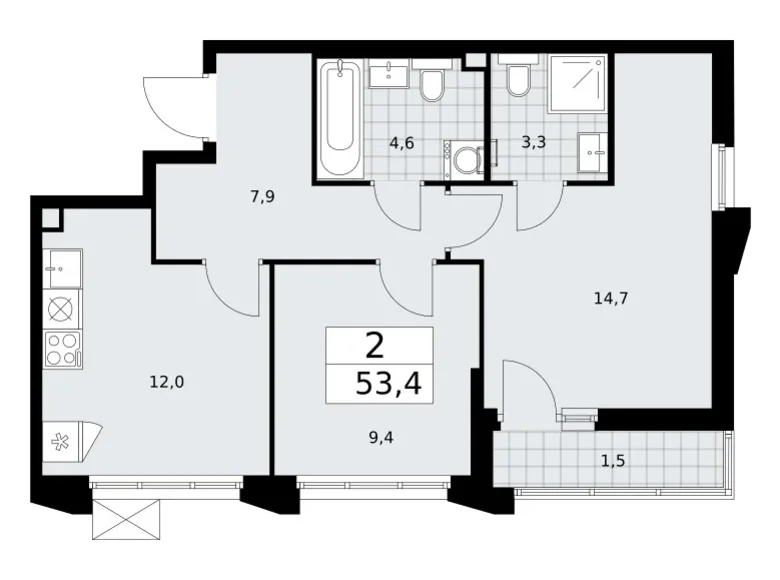 Wohnung 2 zimmer 53 m² Troizk, Russland