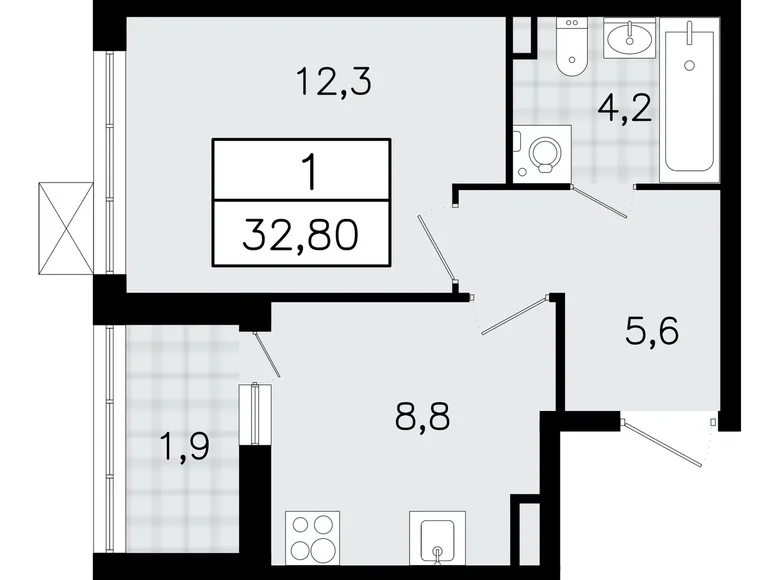 Квартира 1 комната 33 м² Всеволожск, Россия