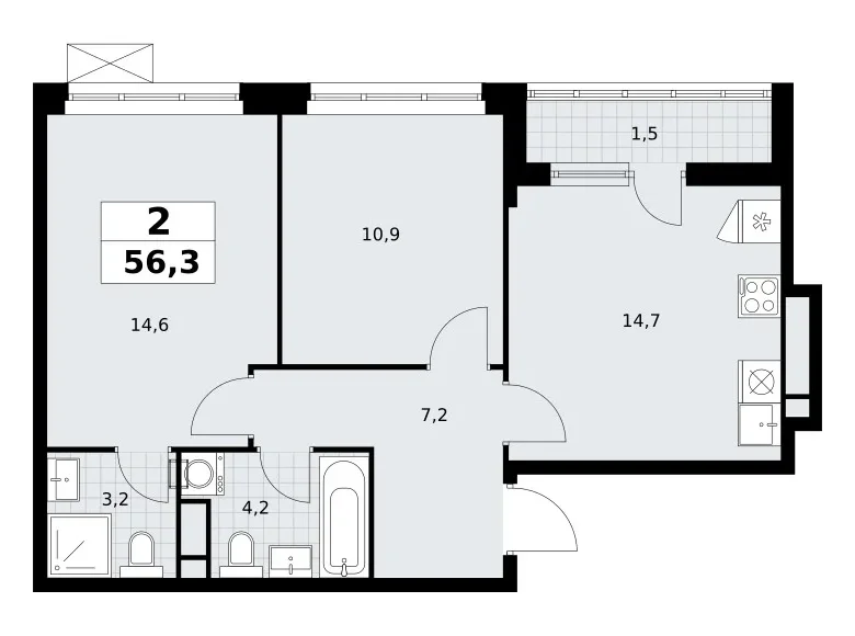 Appartement 2 chambres 56 m² Postnikovo, Fédération de Russie