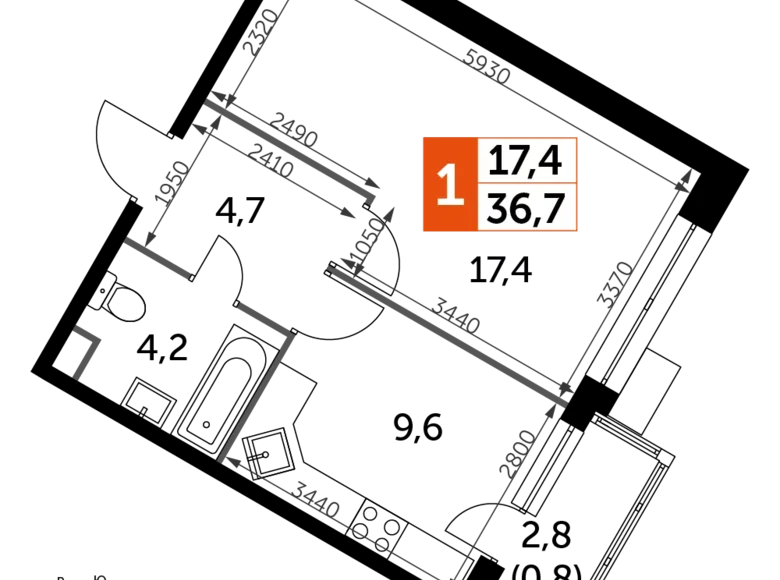 Mieszkanie 1 pokój 37 m² Veshki, Rosja