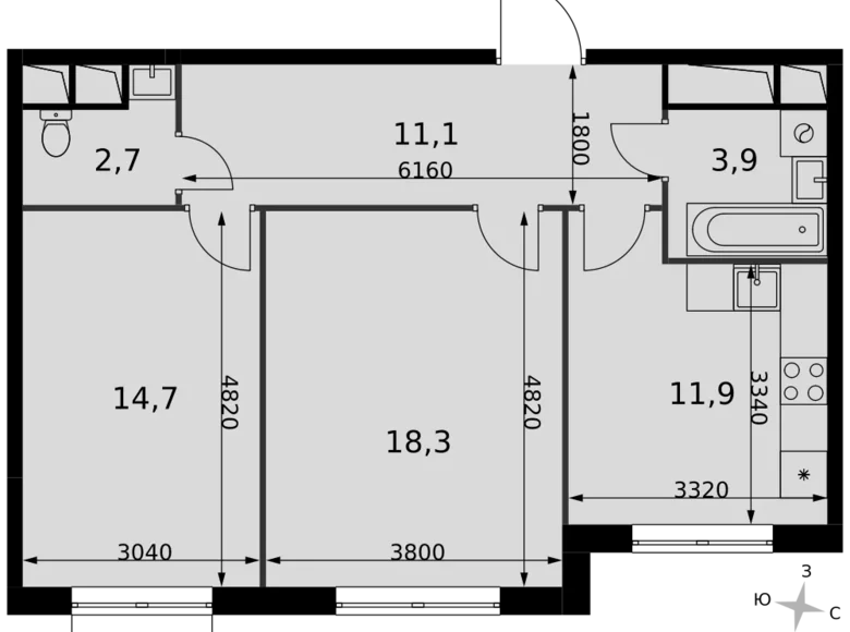 2 room apartment 63 m² Razvilka, Russia