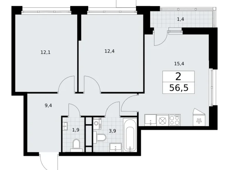 Wohnung 2 zimmer 57 m² Wnukowo, Russland